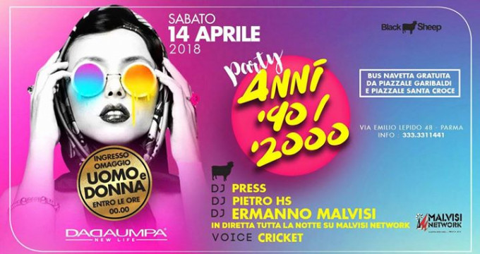 Free entry e party anni 90 2000 con radio malvisi